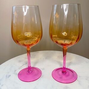 (2) Pink Orange Gradient Wine Glasses